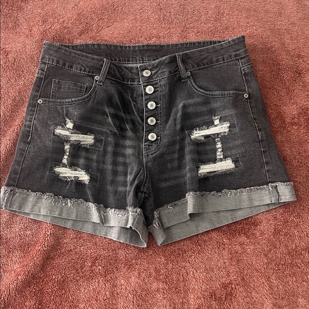 Black Distressed Denim Shorts
